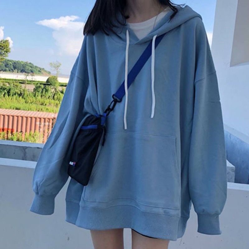 fashion street solid color loose hoodie