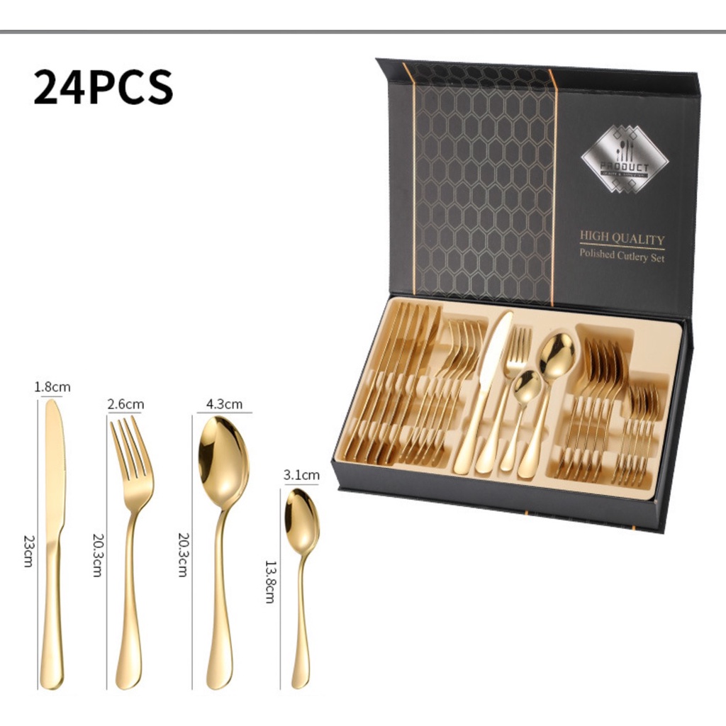 (24-Piece) MILANDO Stainless Steel Cutlery Set Knife Fork Spoon Teaspoon for 6 (Type 13)