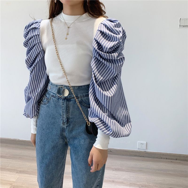 Baju Blouse Slim Puff Ala Korean Style Women Ladies Fashion Slim Puff Sleeve Shirt blouse baju wanita lengan panjang