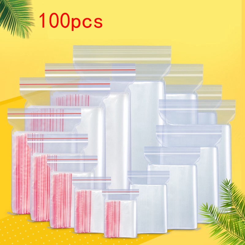 100 Pcs Zip Lock Plastic Bags / Reclosable Transparent Bag / Clear