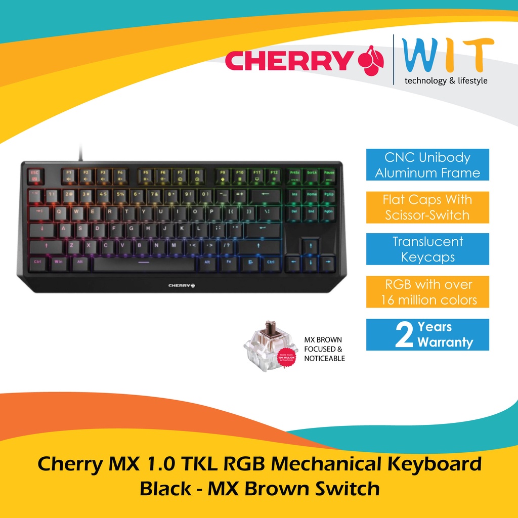 Cherry MX 1.0 TKL RGB Mechanical Keyboard - Black - MX Blue/MX Red/MX Brown