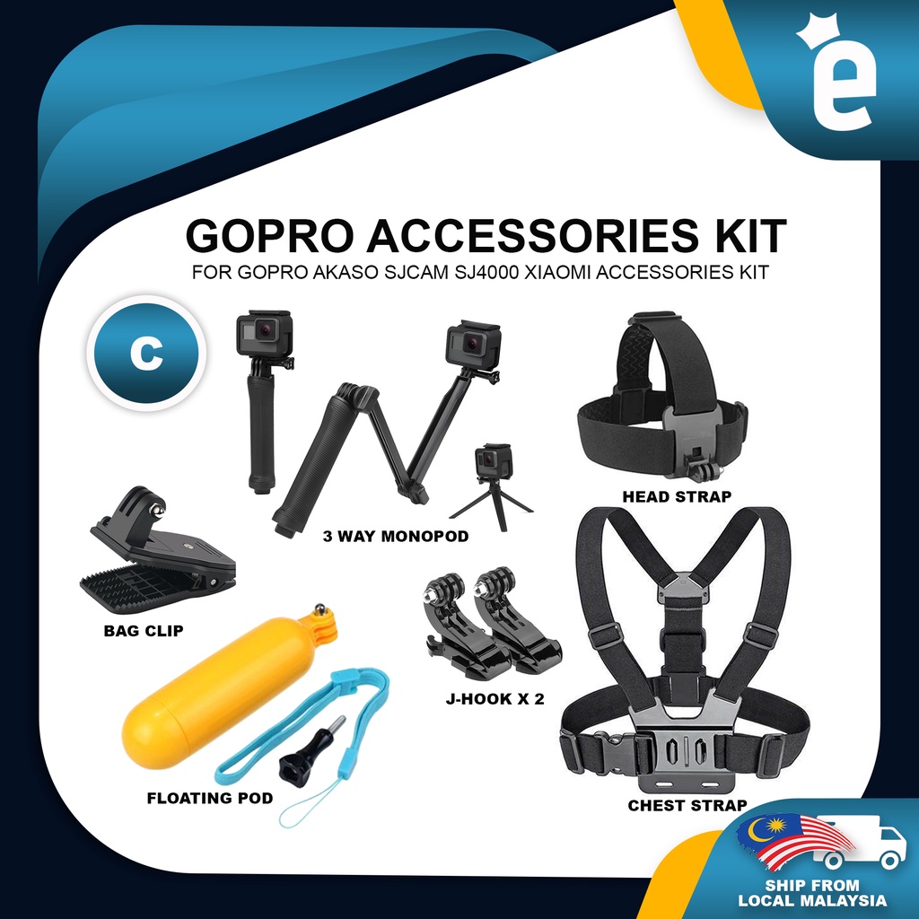 Slette Hvad angår folk hack Ready Stock ) GOPRO Accessories AKASO SJCAM SJ4000 Xiaomi Accessories Kit GoPro  Hero 11 10 9 8 7 6 5 4 3+ | Shopee Malaysia
