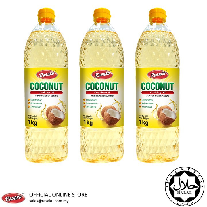 RASAKU Coconut Cooking Oil/ Minyak Masak Kelapa 1kg (Bundle/3 Unit)