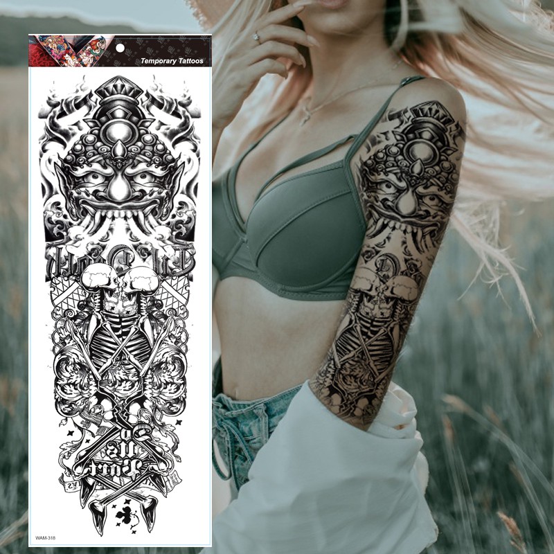 Large Arm Sleeve Tattoo Tiger Skull Owl Waterproof Temporary Tatto Sticker Fox Lion Body Art Full Fake Tatoo Women Men Shopee Malaysia