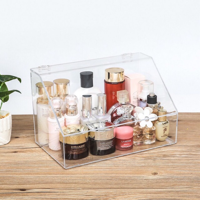 Large Cosmetic Makeup Organizer With Lid Transparent Cosmetics Storage Dustproof Shopee Malaysia