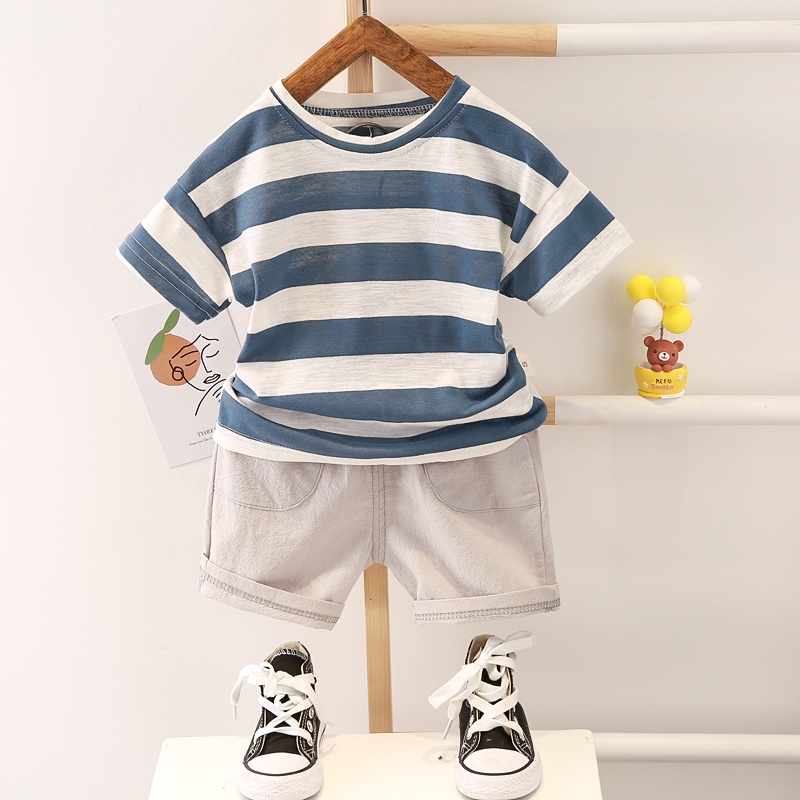 Baju set budak lelaki pakaian kanak kanak baby boy clothes suit for kids fashion cotton clothing set infant tshirt+child shorts 2pics