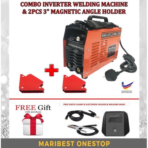 FREE POS 🌹[Local Seller] COMBO SET INVERTER WELDING MB-205 WITH 2PCS 3" MAGNETIC WELDING ANGLE HOLDER+ G