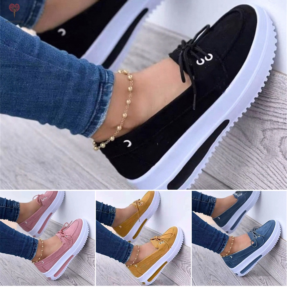 Woman Wedge Platform Sneakers TieUp Slipon Flat Shoes for Daily