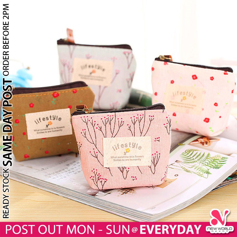 《 》 Multipurpose Small Wallet Floral Canvas Coin Purse Mini Makeup Travel Bag Storage Bag Beg Dompet Syiling 小零钱包