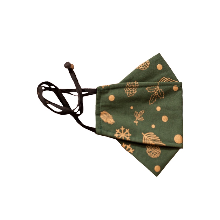 Origami Head Loop Green Christmas Print Face Mask with Filter