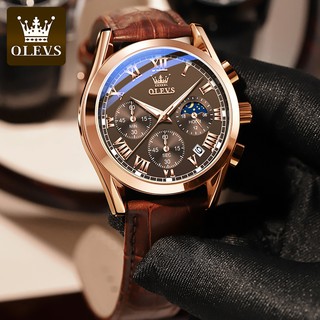 OLEVS 2871 Coffee Watch Men's Chronograph Brown Leather Watches Men ...