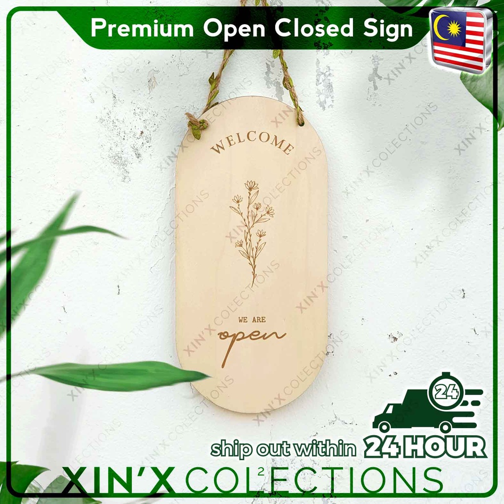 Premium Open Closed Wooden Sign Buka Tutup Laser Engraving Signboard 极简主义开关营业