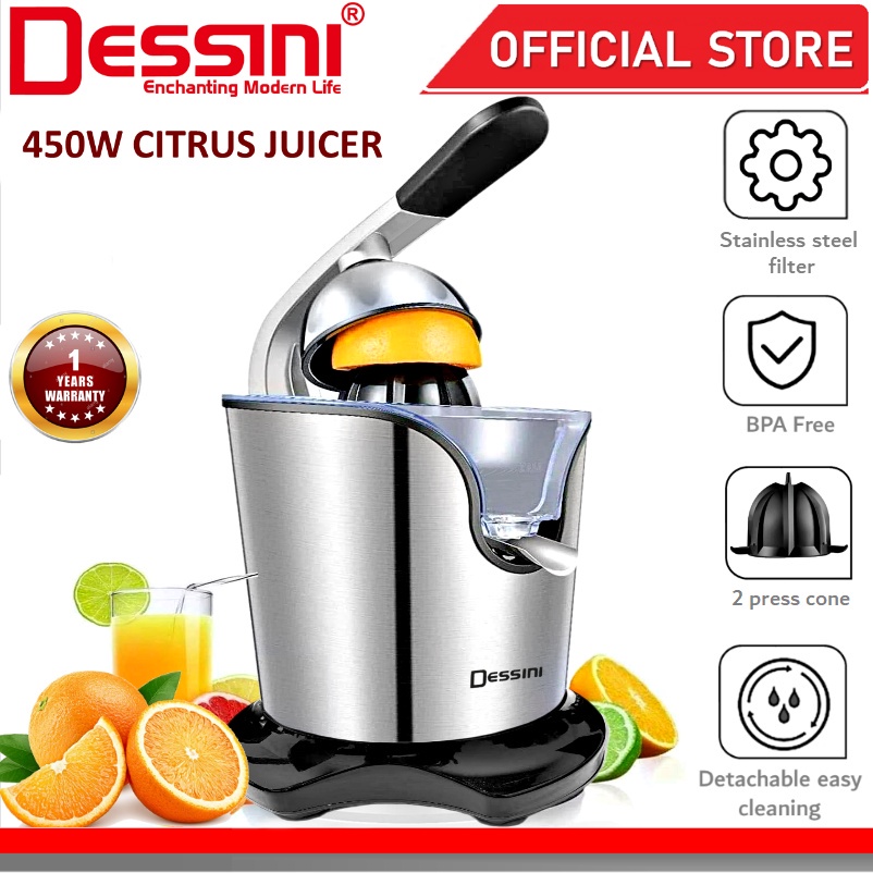 DESSINI ITALY Stainless Steel Electric Citrus Orange Juicer Squeezer Machine Pulp Control Juice Maker Extractor