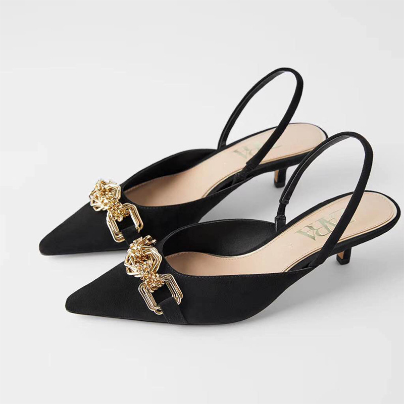  readystock ZARA  2021 new metal buckle black pumps 