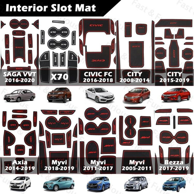 Perodua Proton Honda Myvi Bezza Alza X70 Axia Viva Aruz Exora Persona Saga Car Interior Slot Mat Rubber Anti Slip Mat Shopee Malaysia