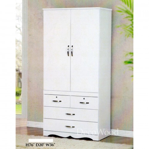 Ready Fixed 2 Door 4 Drawers Solid Strong Clothing Wardrobe White