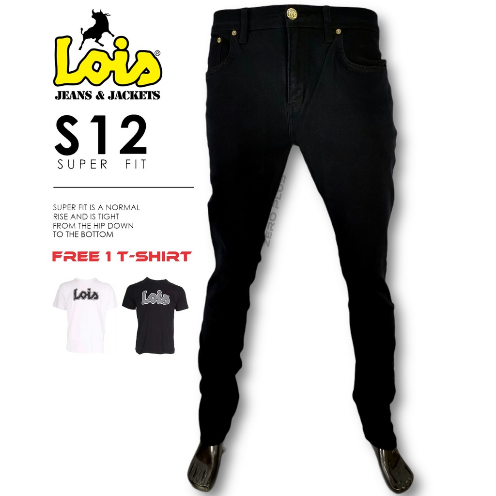 LOIS. Originals Men's Classic Premium Lightweight Stretchable Smooth Denim Jeans Wear Pure Black. S12-28040 (Super Fit)