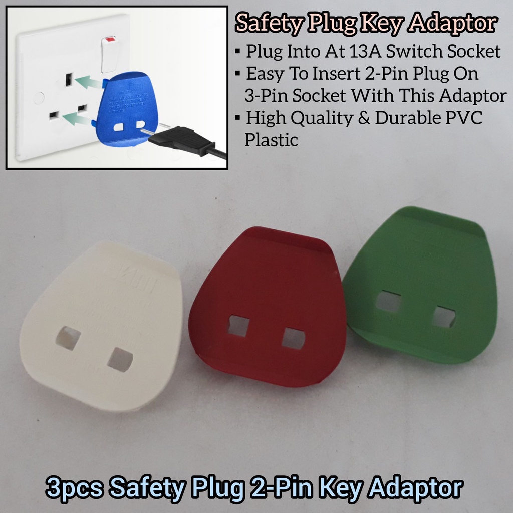 3pcs Safety Plug Key Adaptor For 2Pin Plug With Hole For Easy Plug In