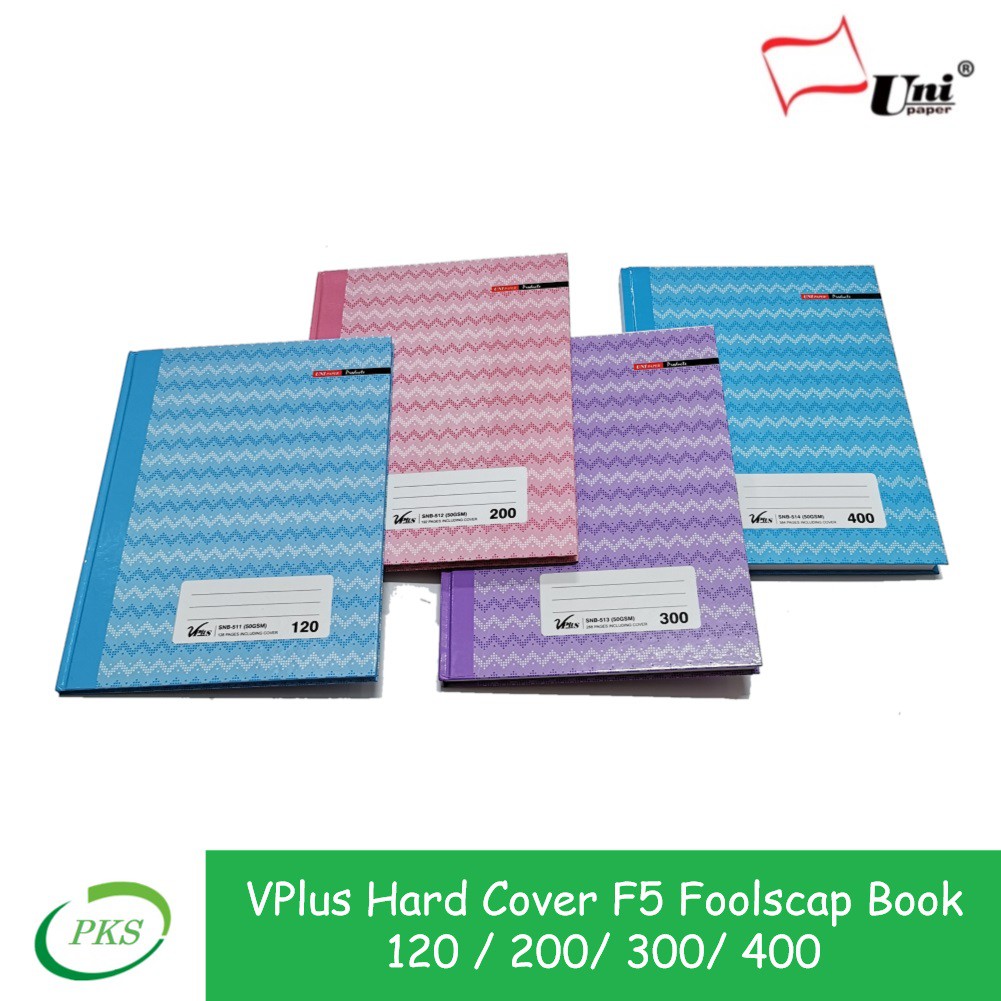 Uni Paper Vplus Hard Cover F5 Size 50gsm Foolscap Book Notebook 120 / 200/ 300 / 400 (Cover Mix Color)