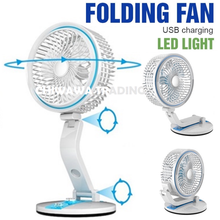 LED Light USB Rechargeable Rotatable Stand Fan Table Folding Fan Air Conditioner Cooler Auto Vehicle Ventilator / Kipas