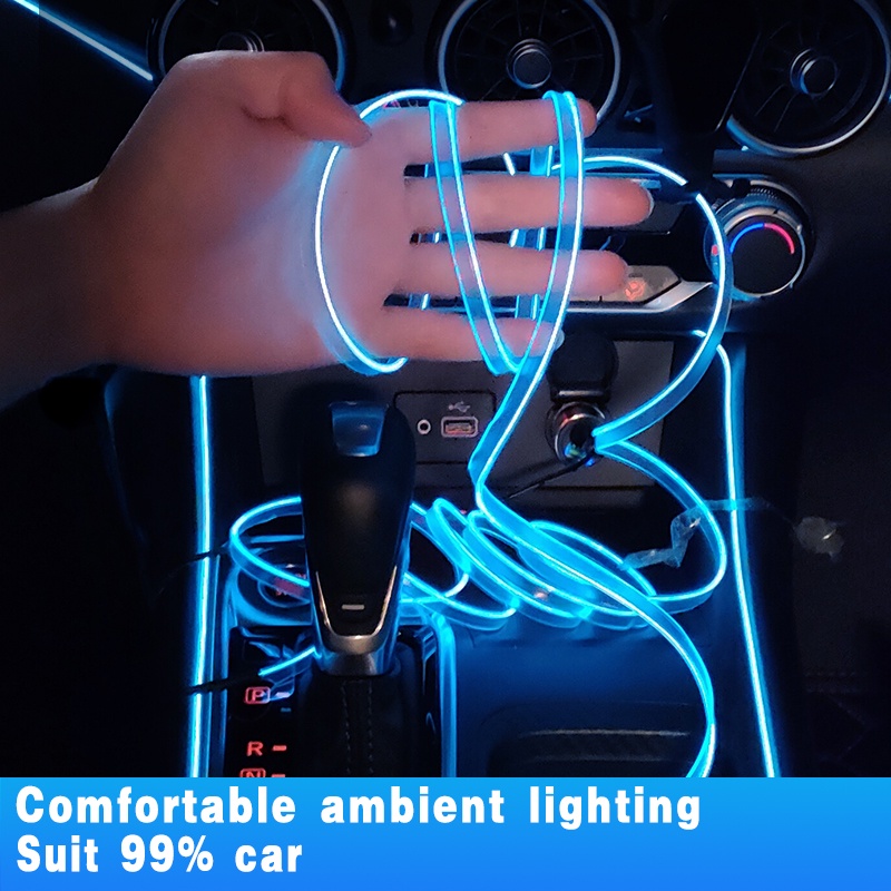 Leites The new upgraded 2/3/4/5 In 1 car interior accessories atmosphere lamp EL cold light line with USB DIY Decorative Dash board Console Auto LED Ambient Light