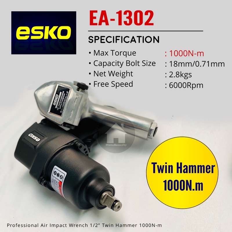 ESKO 1/2" 1000Nm Air Impact Wrench , Professional Air Impact Wrench