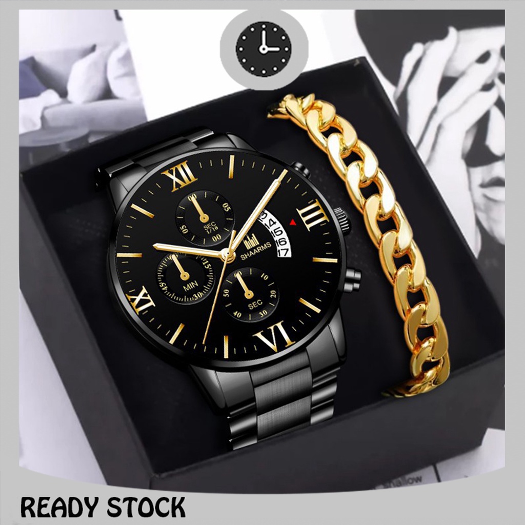 Men'S Watch / Alloy Bracelet / Luxury Fashion Analog Watch / Stainless Steel Strap Calendar Quartz Watch Jam Tangan Lelaki