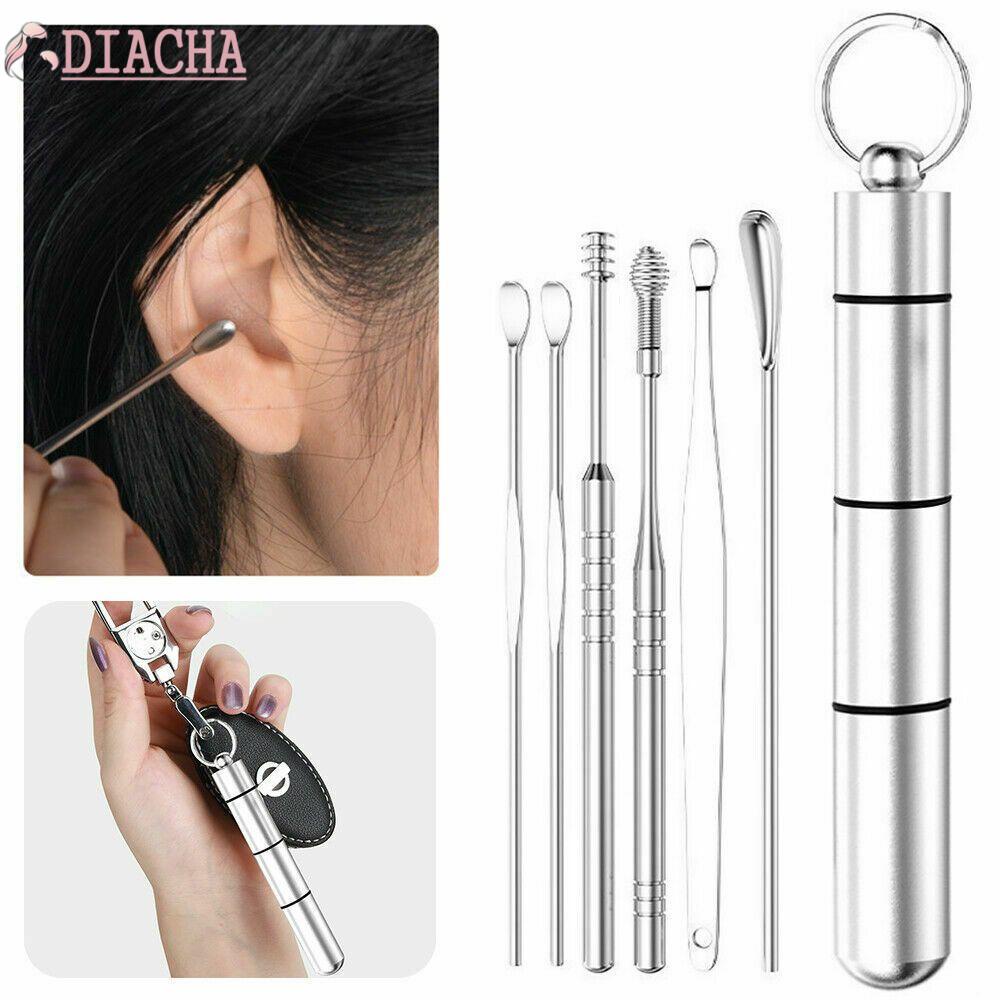 DIACHA 6PCS/Set New Ear Pick Set Spin Design Stainless Steel Ear Wax