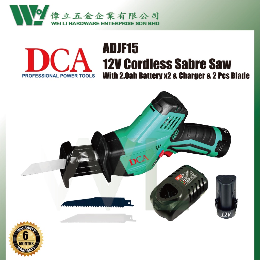 DCA ADJF15 12V Cordless Sabre Saw Recipro saw with 2.0ah Battery x2