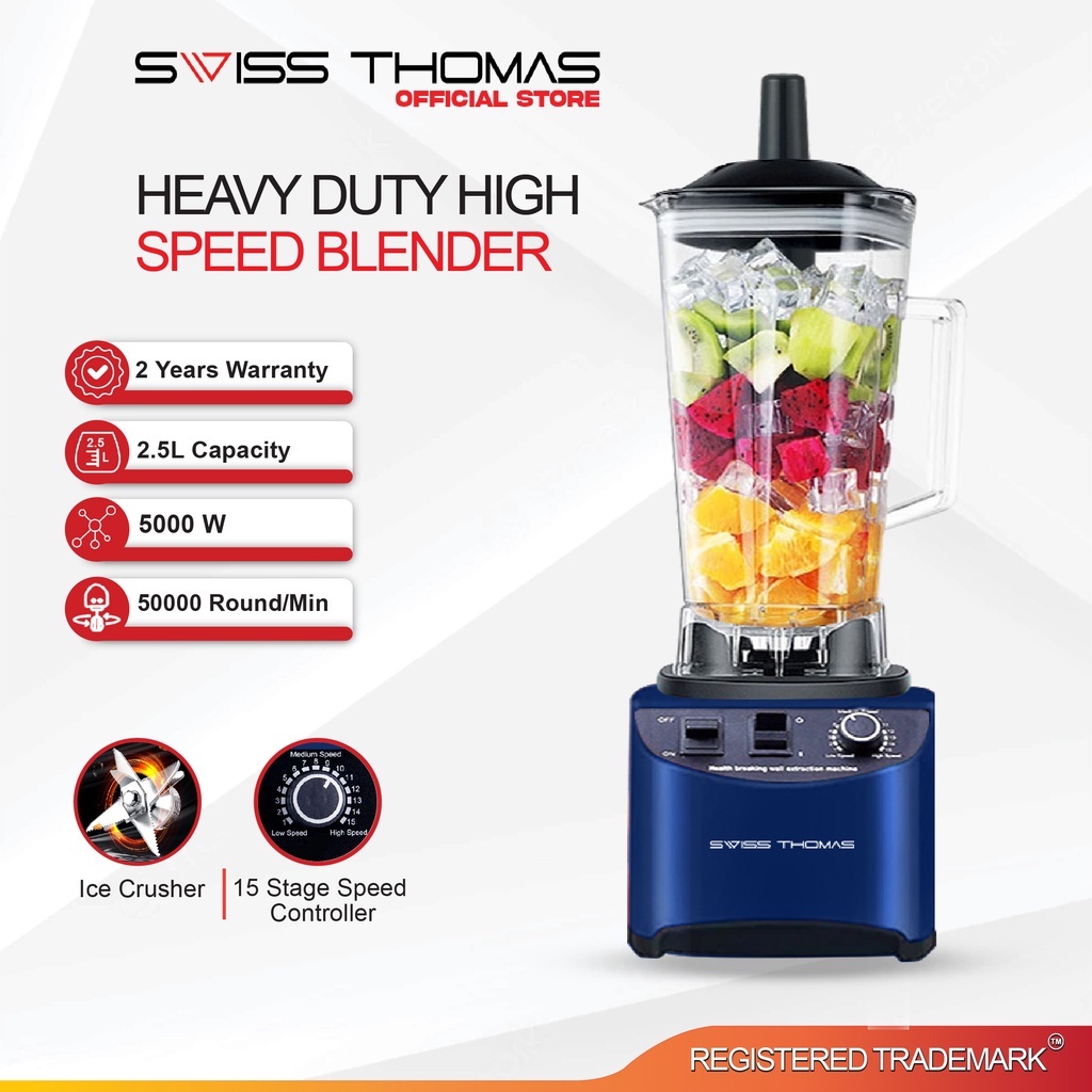 Swissthomas Heavy Duty High Speed Blender 2.5L 5000W 50000Round/Min Ice Crusher Pengisar Fruits Nuts