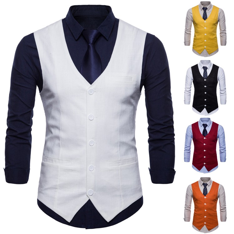 Waistcoats Vests For Men Clothing Suits Linen Thin Single-breasted ...