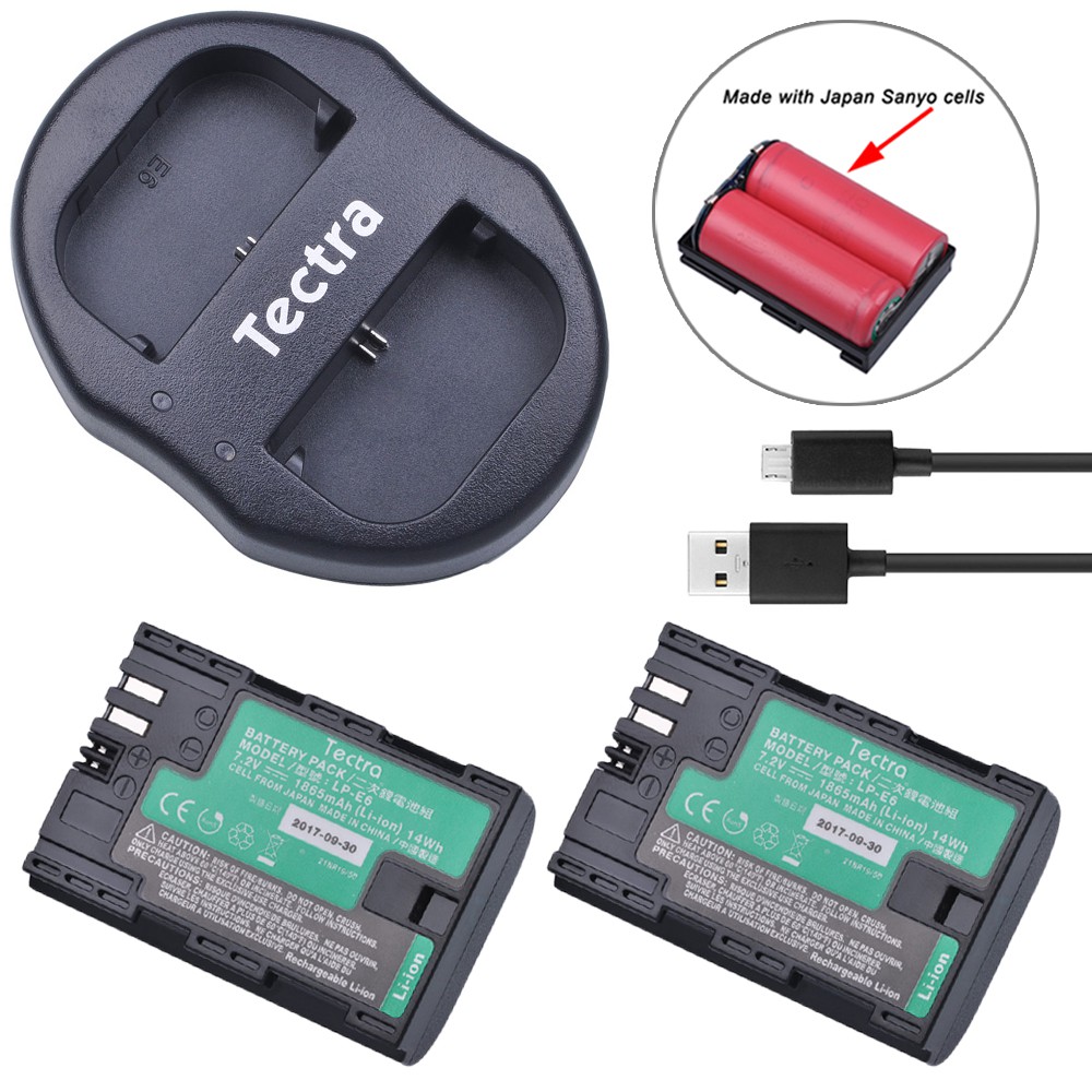 2000mAh 70D and LED Display Dual USB Charger Compatible with Canon 5D Mark II III IV 5D3 5DSR Cameras Tectra 2-Pack LP-E6 LP-E6N Replacement Battery 60D 6D 5D2 80D EOS 5Ds