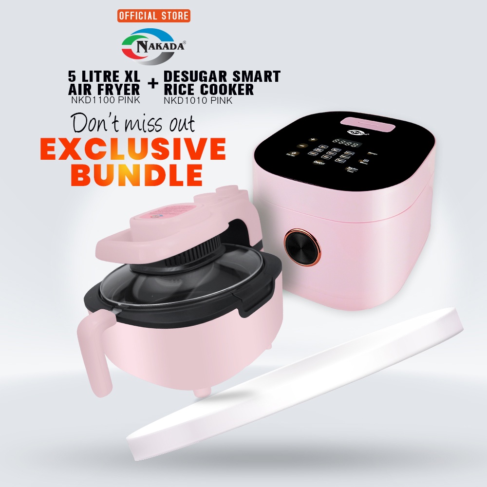 Nakada 5 Liter XL Air Fryer NKD1100 PINK + Nakada Desugar Smart Rice Cooker NKD1010 PINK