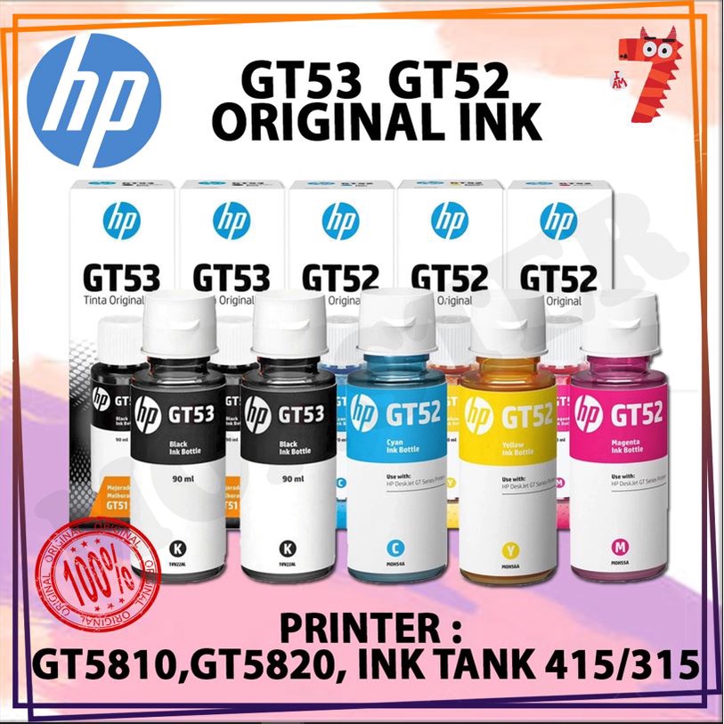 Hp Original Gt53xl Gt52 4 Color Set Cyanmagentayellowblack Ink Bottle Hp Gt53 Gt51 Gt51xl 