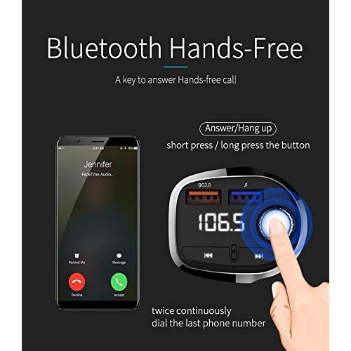 T61 Bluetooth FM Transmitter Handsfree Car Kit MP3 Player QC3.0 USB Charger