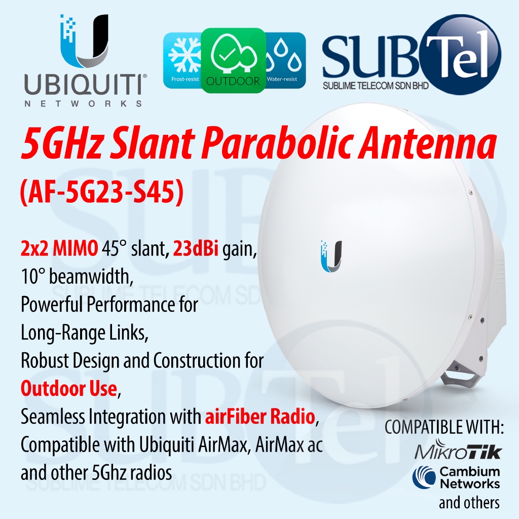 Ubiquiti Af 5g23 S45 Airfiber X Antenna 5ghz 23 Dbi Slant 45 Degree 2x2 Mimo 12km Ptp Radio Ubnt Outdoor Shopee Malaysia