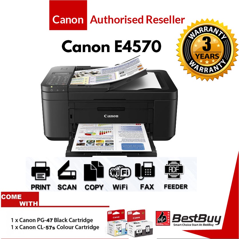 Canon Pixma E4570 WiFi Inkjet Printer (Print,Scan,Copy,WiFi,Fax