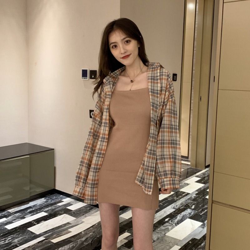 LIMITLESS Korean New Fashion Midi Nude Color Mini Dress Ladies | Shopee  Malaysia