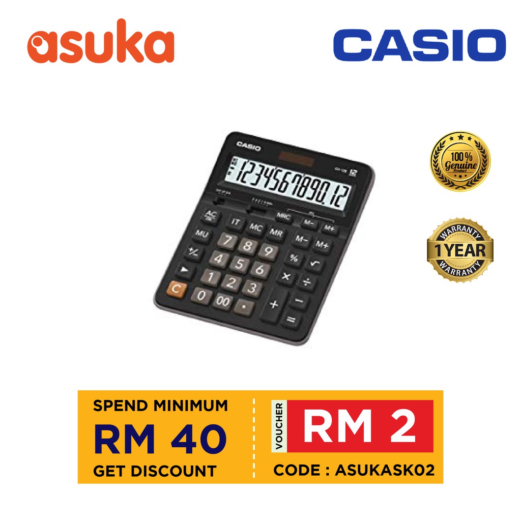 Casio GX-12B Extra Large Calculator (12 Digit, 2 Way Power) Original ...