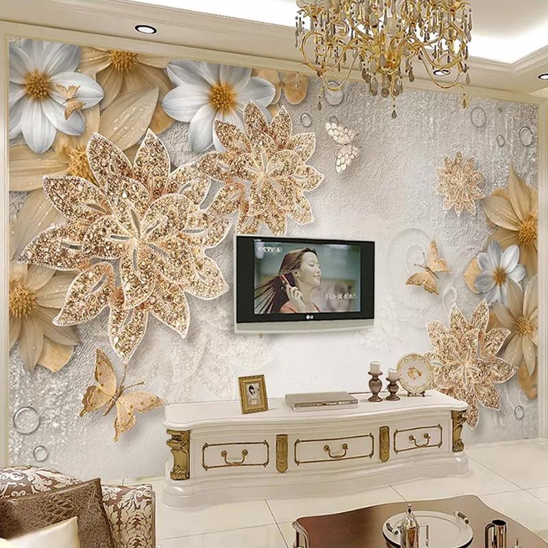 Gold Flower Mural Wallpaper 3D Luxury Butterfly Bedroom Living Room Wall Decors
