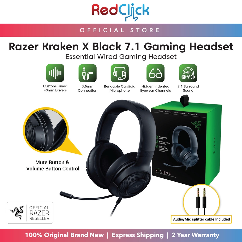Razer Kraken X Wired Gaming Headset Ultra Light Heavy Bass 7 1 Surround Sound Bendable Microphone Shopee Malaysia