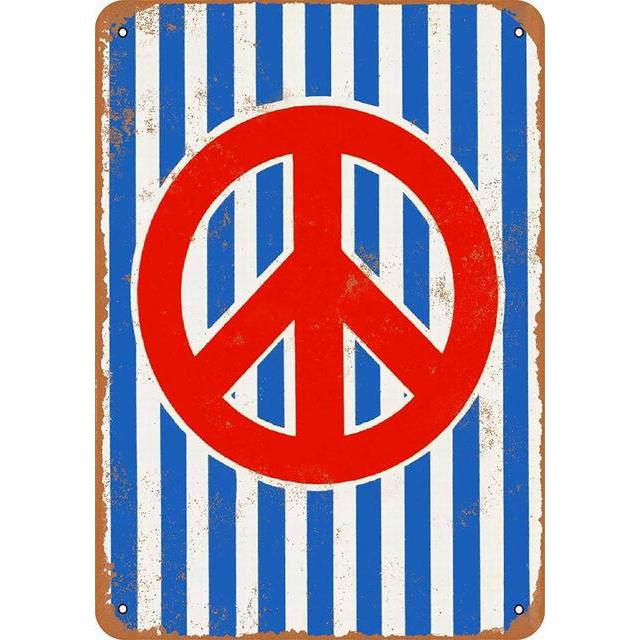 8 X 12 Metal Sign Red White Blue Peace Sign Vintage Wall Decor Art