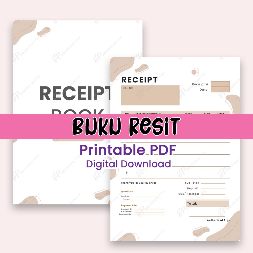 PDF Printable Bill Book PDF Printable Receipt Book A4 Size Cute