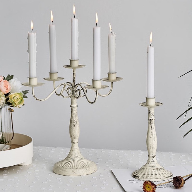 【Ready Stock】 Vintage Taper Metal Candle Holder, Gold Candle Stands, Pillar Holders Candlestick for Wedding Table Decor