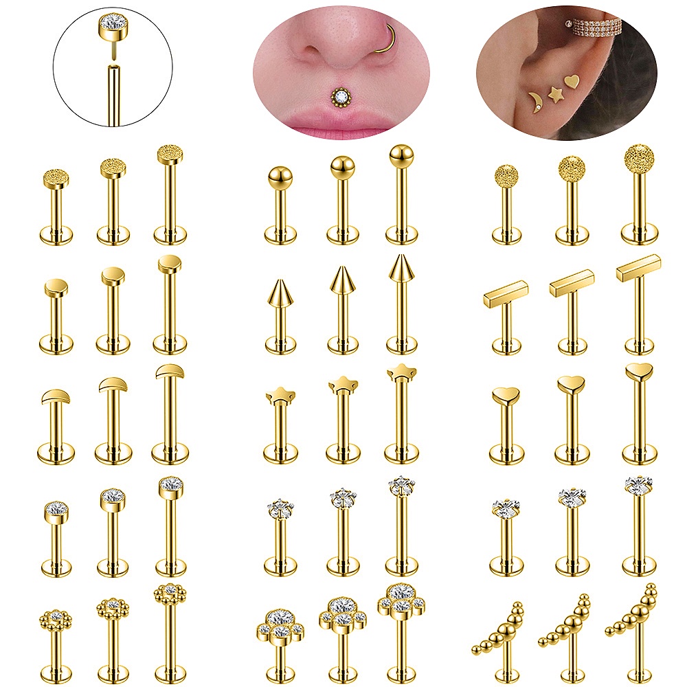 1 PC 6/8mm Plug In Style Gold Color Labret Piercing Stainless Steel ...