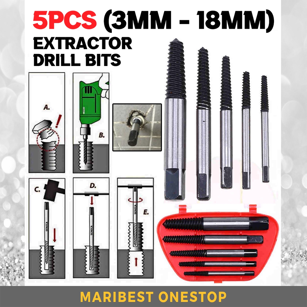 5PCS SCREW EXTRACTOR DRILL BITS HEAVY DUTY (3MM 18MM) Shopee Malaysia