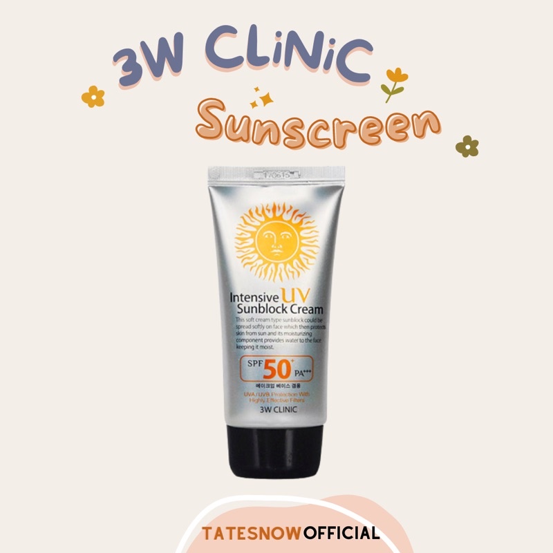 3w Clinic Intensive Uv Sun Block Cream Sunscreen Sunblock Spf 50 Pa+ 