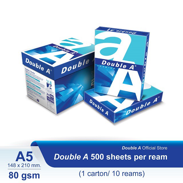 Double A A5 Paper 80gsm 500 sheets ( 1 ctn/10 reams ) 148x210mm | Shopee Malaysia
