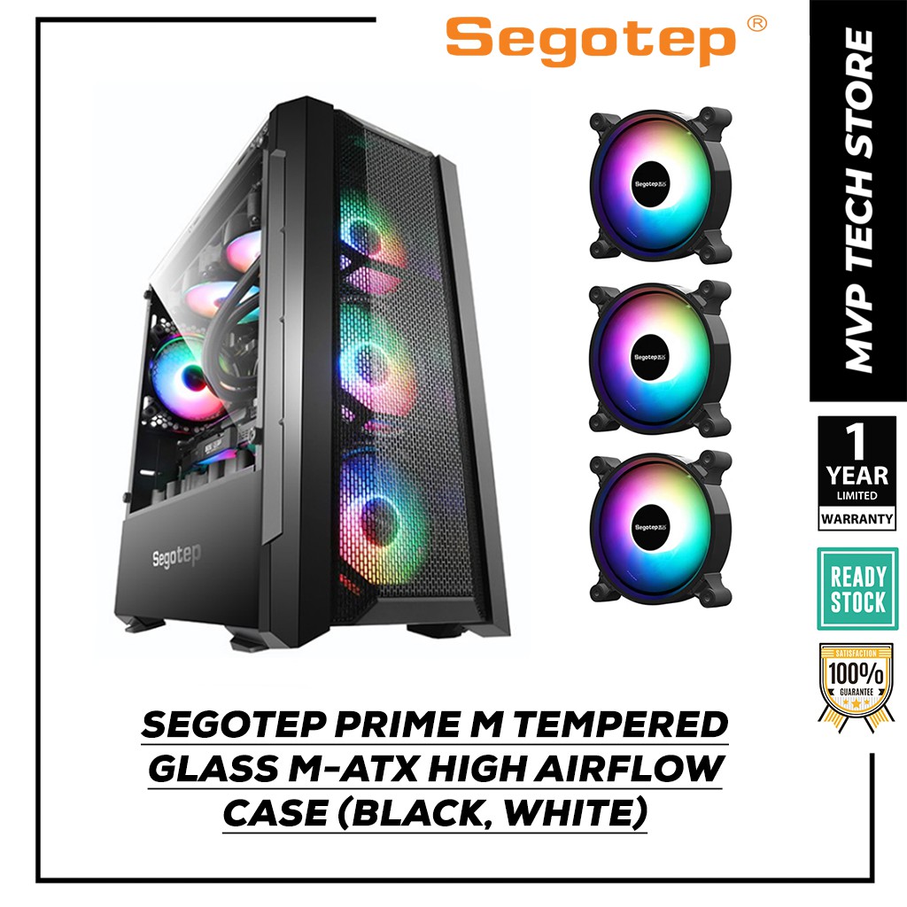 SEGOTEP PRIME M TEMPERED GLASS MATX CASE (W 3 X RGB FANS, BLACK ...