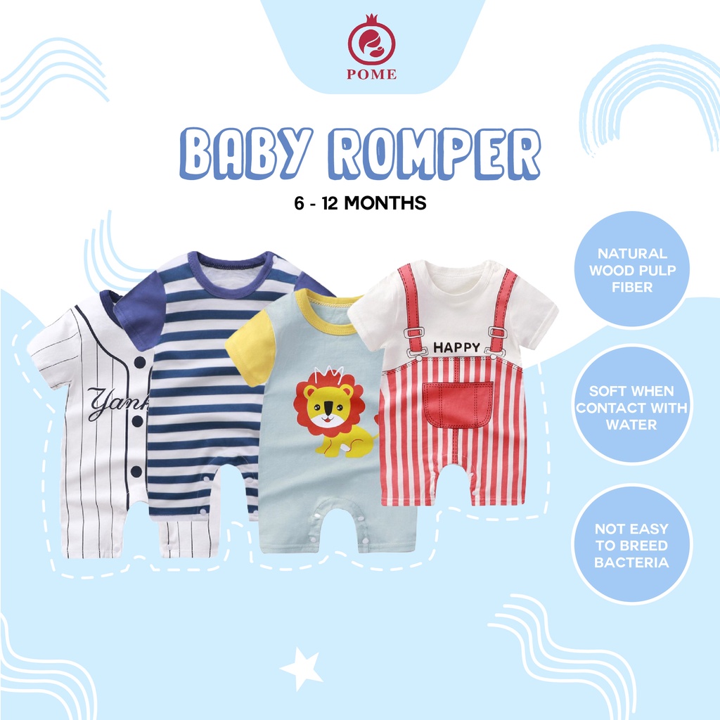 POME Baby Romper Infant Boy Girl Jumpsuit One Piece Newborn Romper Jumpsuit Cartoon Ready Stock Baby Onesie (6-12 months)
